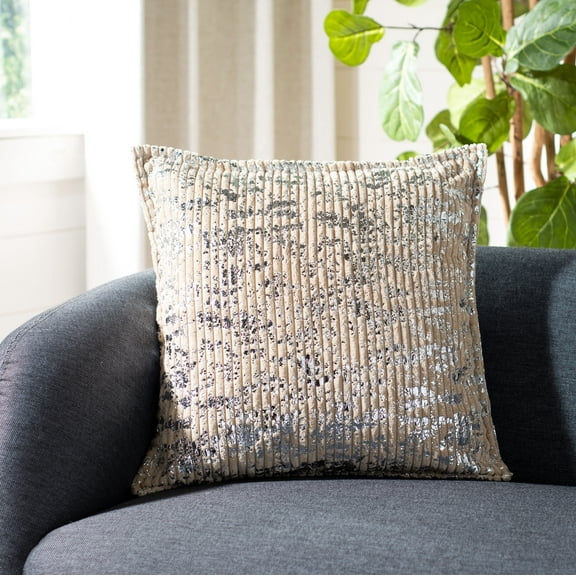 SAFAVIEH Elysia 18" x 18" Abstract Metallic Plush Pillow, Silver