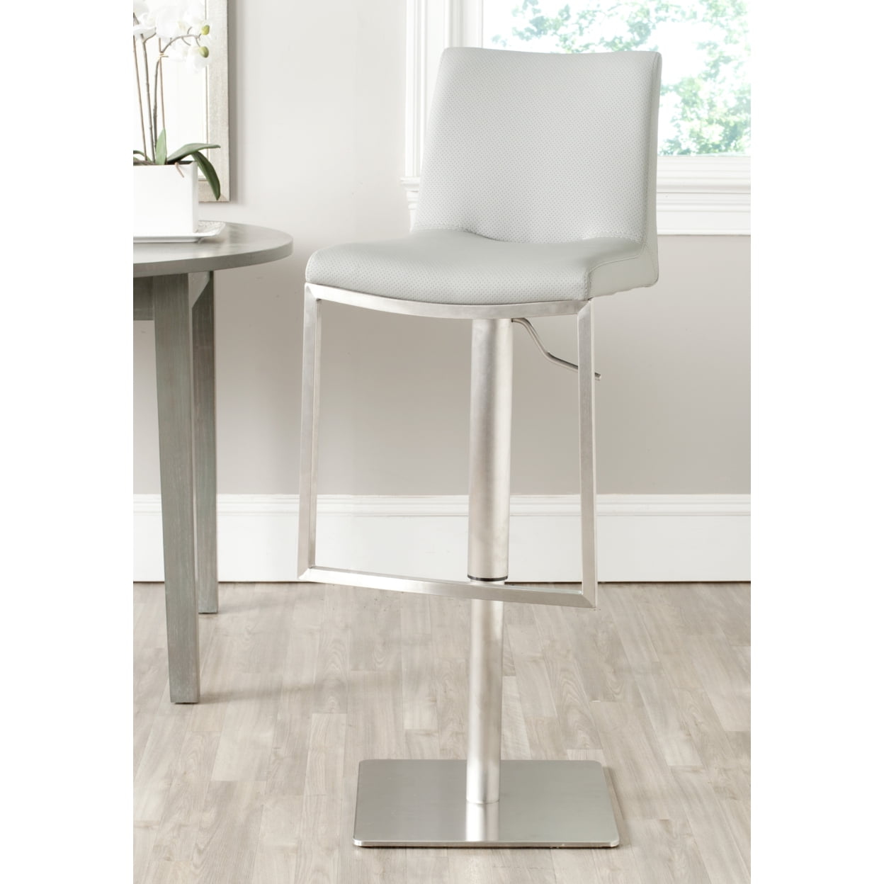 Gray Adjustable Swivel Bar Stool with Metal Base