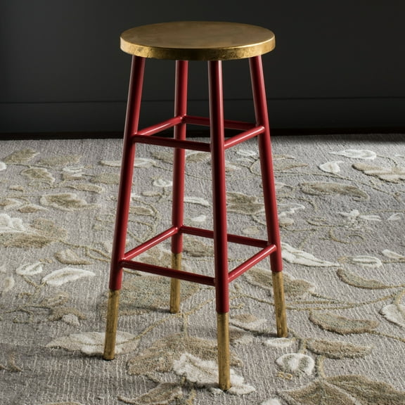 SAFAVIEH Emery 30" Solid Metal Gold Leaf Bar Stool, Red