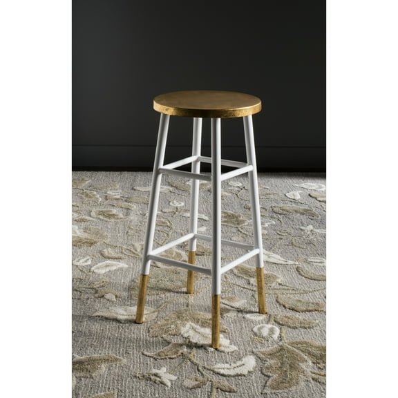 SAFAVIEH Emery 30" Solid Metal Gold Leaf Bar Stool, White