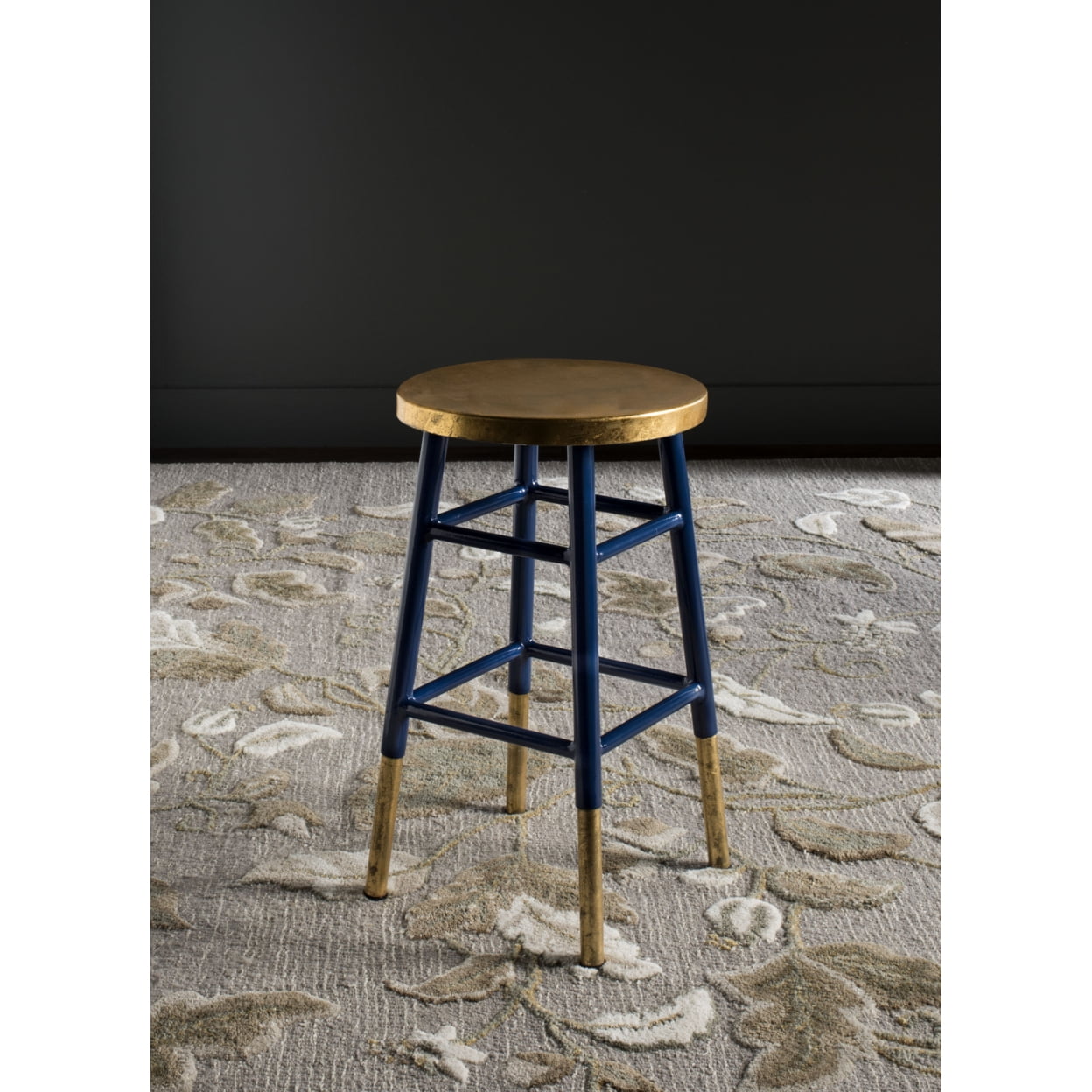Navy and Gold Backless Metal Counter Stool
