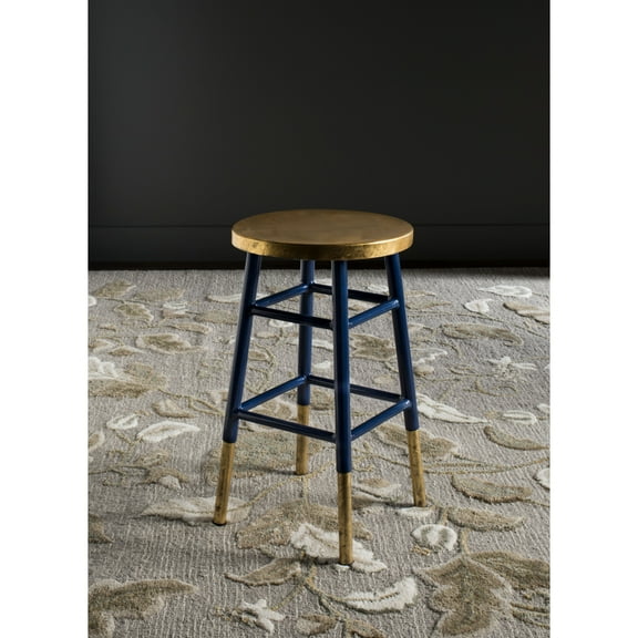 SAFAVIEH Emery Mid-Century Dipped Gold Leaf Counter Stool w/ Footrest, Navy
