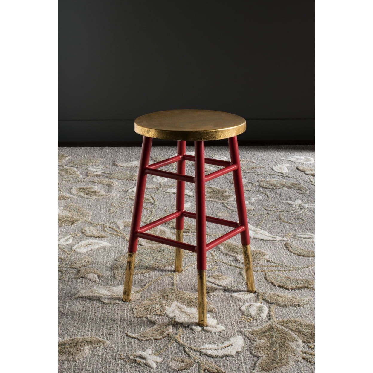Transitional 24" Red and Gold Metal Counter Stool