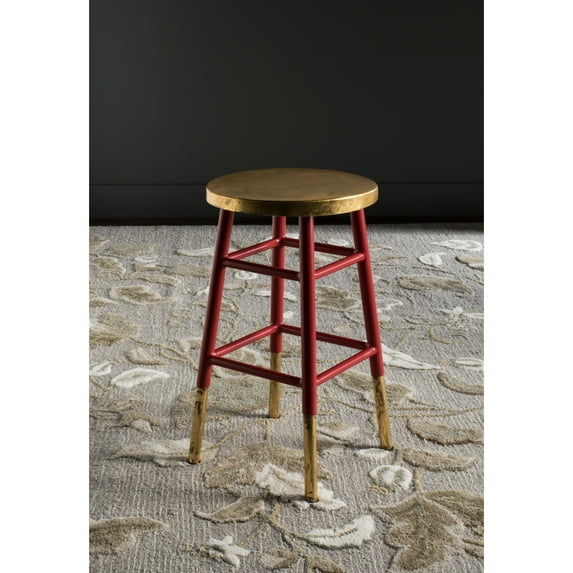 SAFAVIEH Emery Mid-Century Dipped Gold Leaf Counter Stool with Footrest, Red
