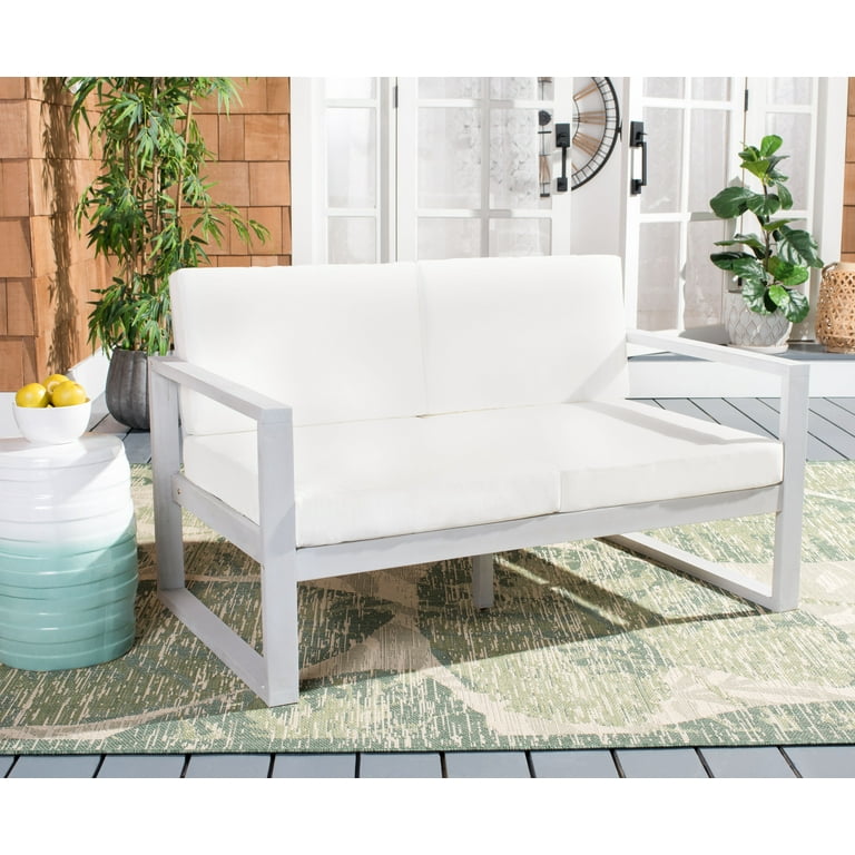 SAFAVIEH Emiko Outdoor Patio Loveseat Bench, Grey/Beige