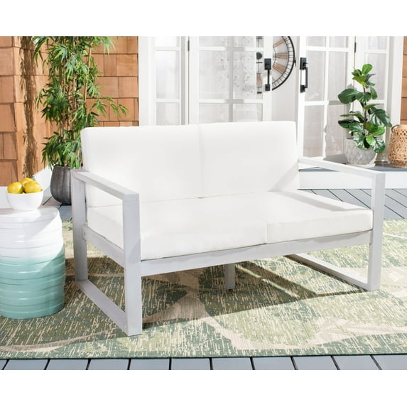 SAFAVIEH Emiko Outdoor Patio Loveseat Bench, Grey/Beige