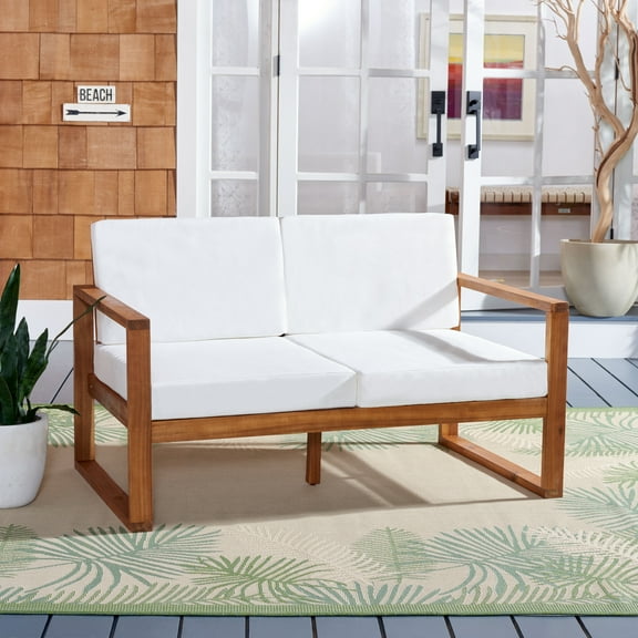 SAFAVIEH Emiko Outdoor Patio Loveseat Bench, Natural/Beige