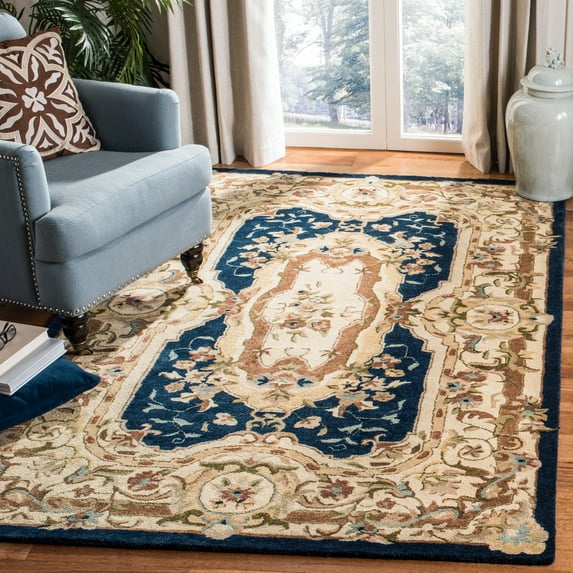 Safavieh Empire Anderson Floral Wool Area Rug, Navy/Beige, 5' x 8'
