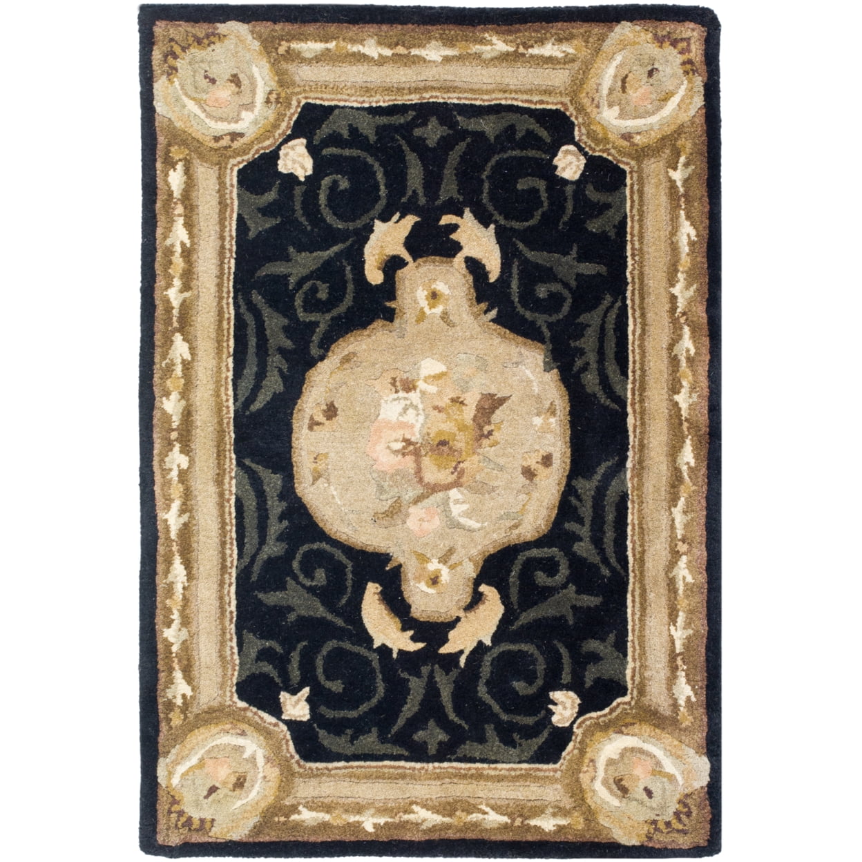 Empire Black and Beige Floral Wool Area Rug