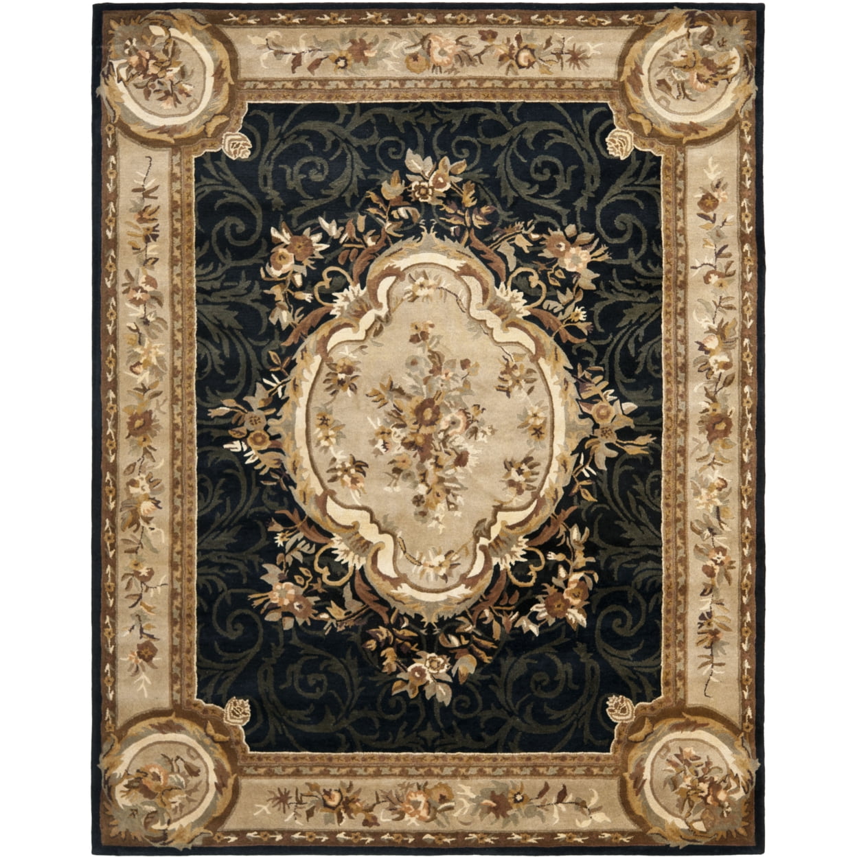 Handmade Black Round Tufted Wool Rug, 3'x5'