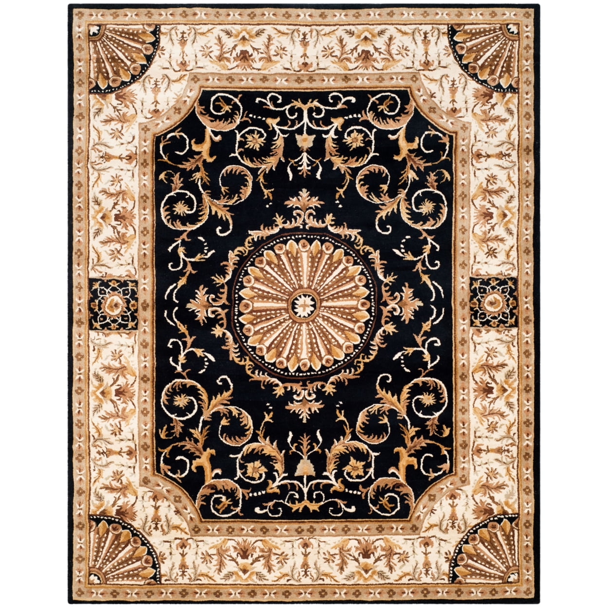 Empire Black and Ivory Handmade Wool Area Rug