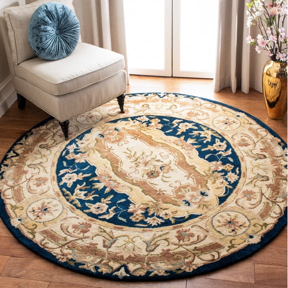 Safavieh Empire Anderson Floral Wool Area Rug, Navy/Beige, 6' x 6' Round