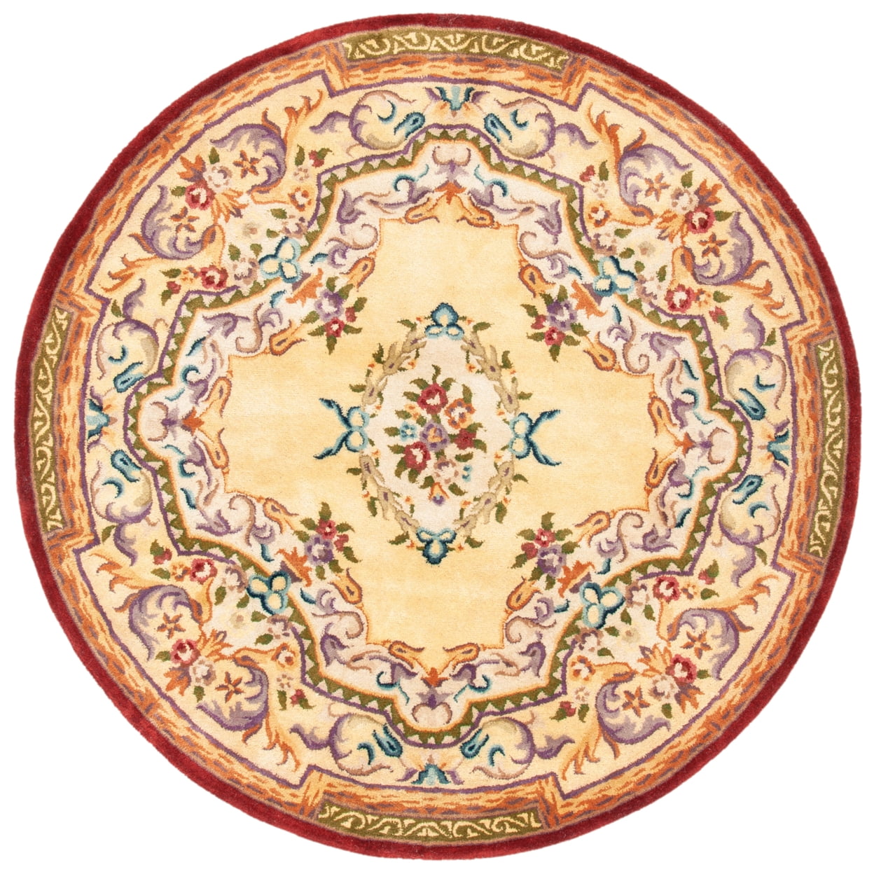 Empire Red and Gold Floral Hand-Tufted Wool Round Rug