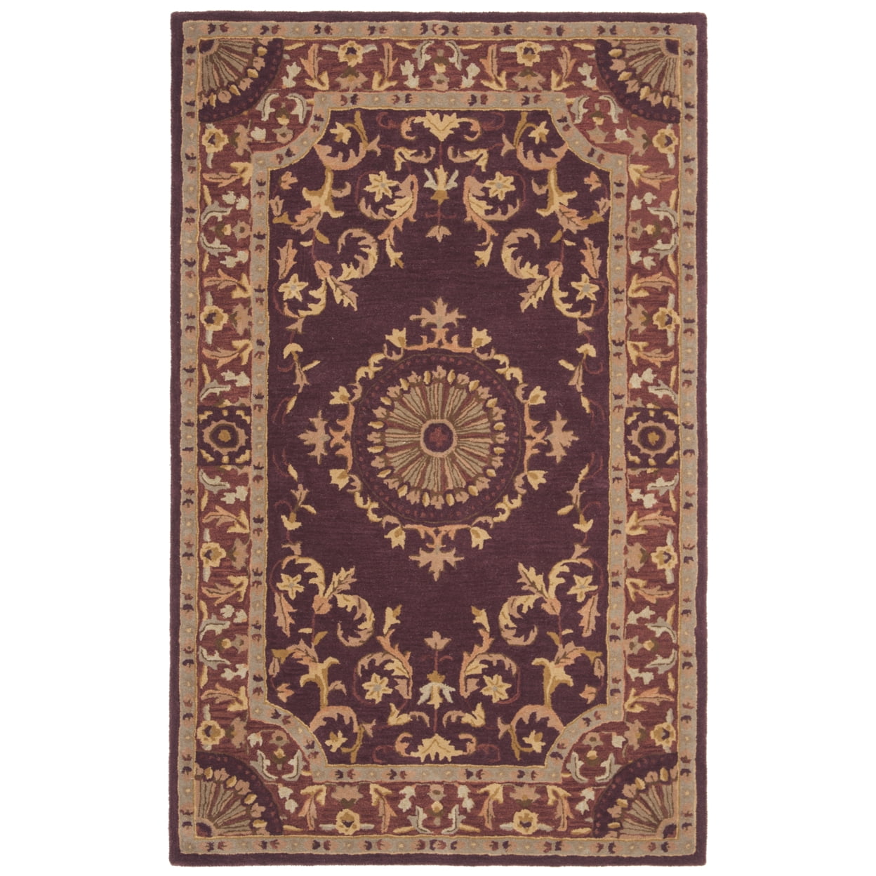 Burgundy Hand-Tufted Wool Rectangular Area Rug, 5' x 8'