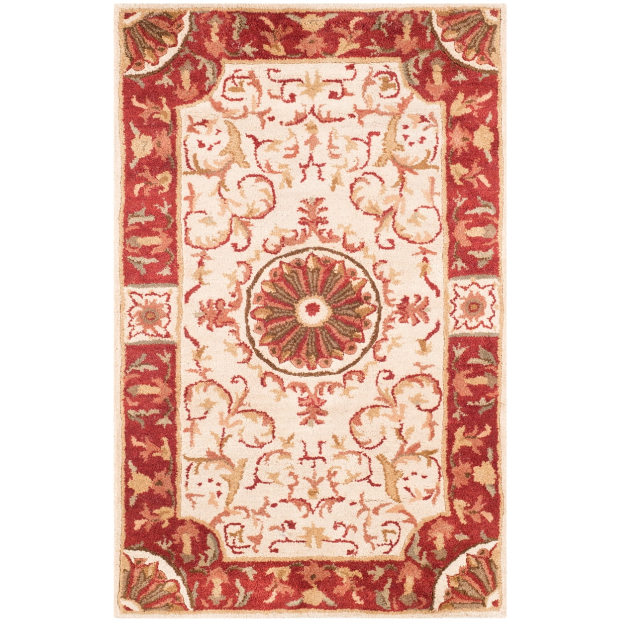 Handmade Ivory and Red Wool Tufted Area Rug, 2'6" x 4'