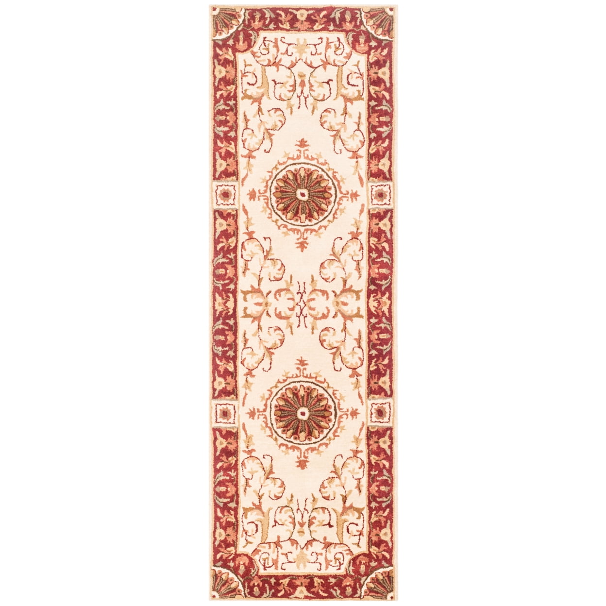 Ivory and Red Hand-Tufted Wool Area Rug 30" x 7"