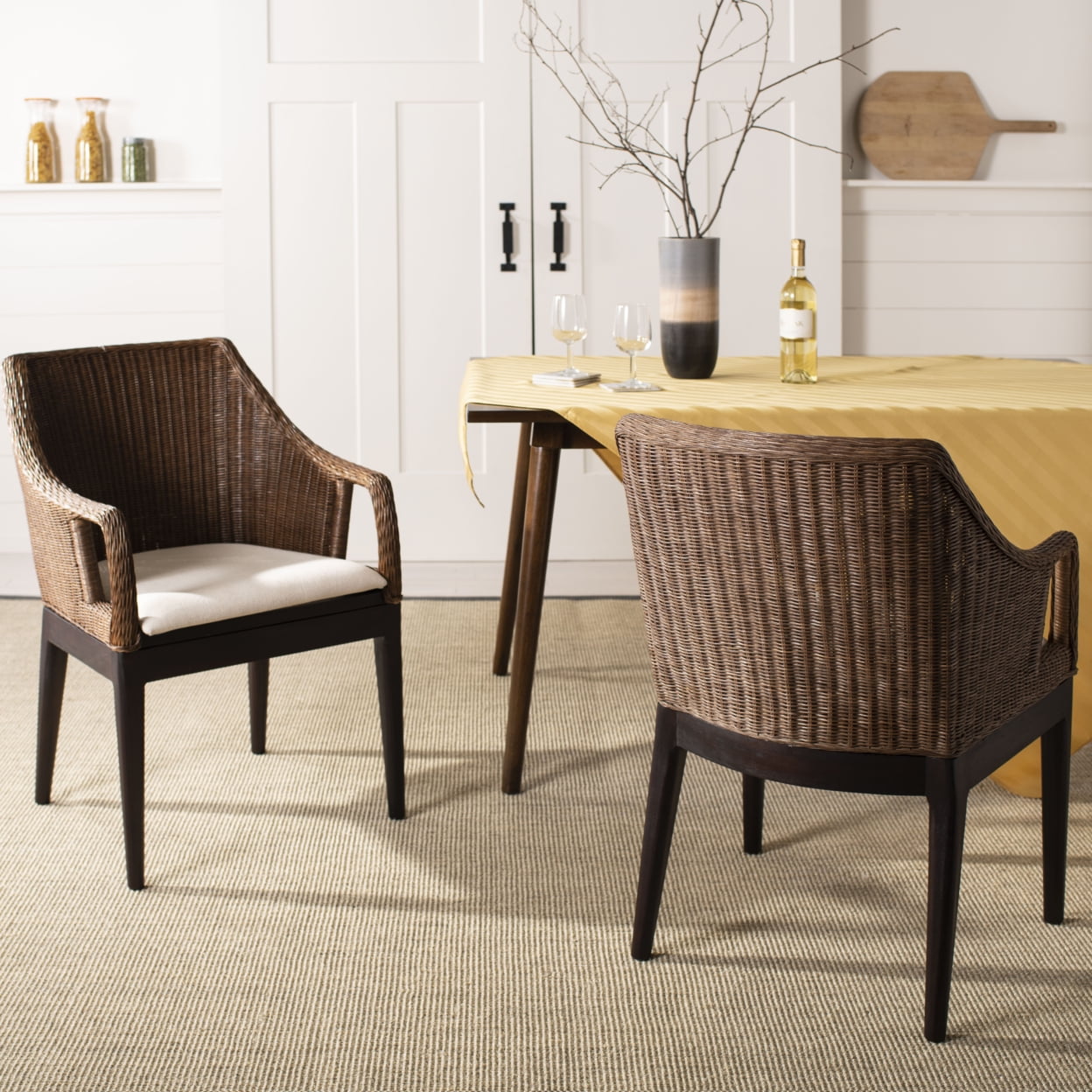 Coastal Spain Inspired White Cotton Cushioned Rattan Arm Chair