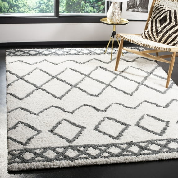 SAFAVIEH Equinox Erica Abstract Polyester Shag Area Rug, Cream/Grey, 8' x 10'
