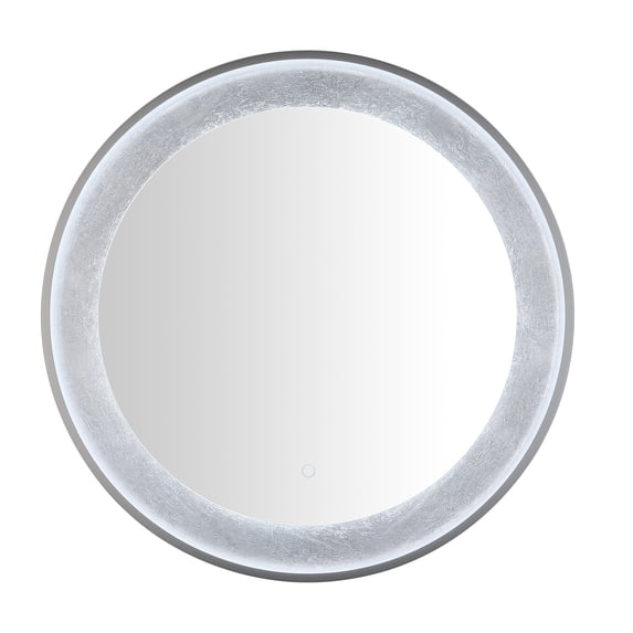SAFAVIEH Erdem 30 Inch Aluminum Led Mirror, Silver Grey/Silver Leaf