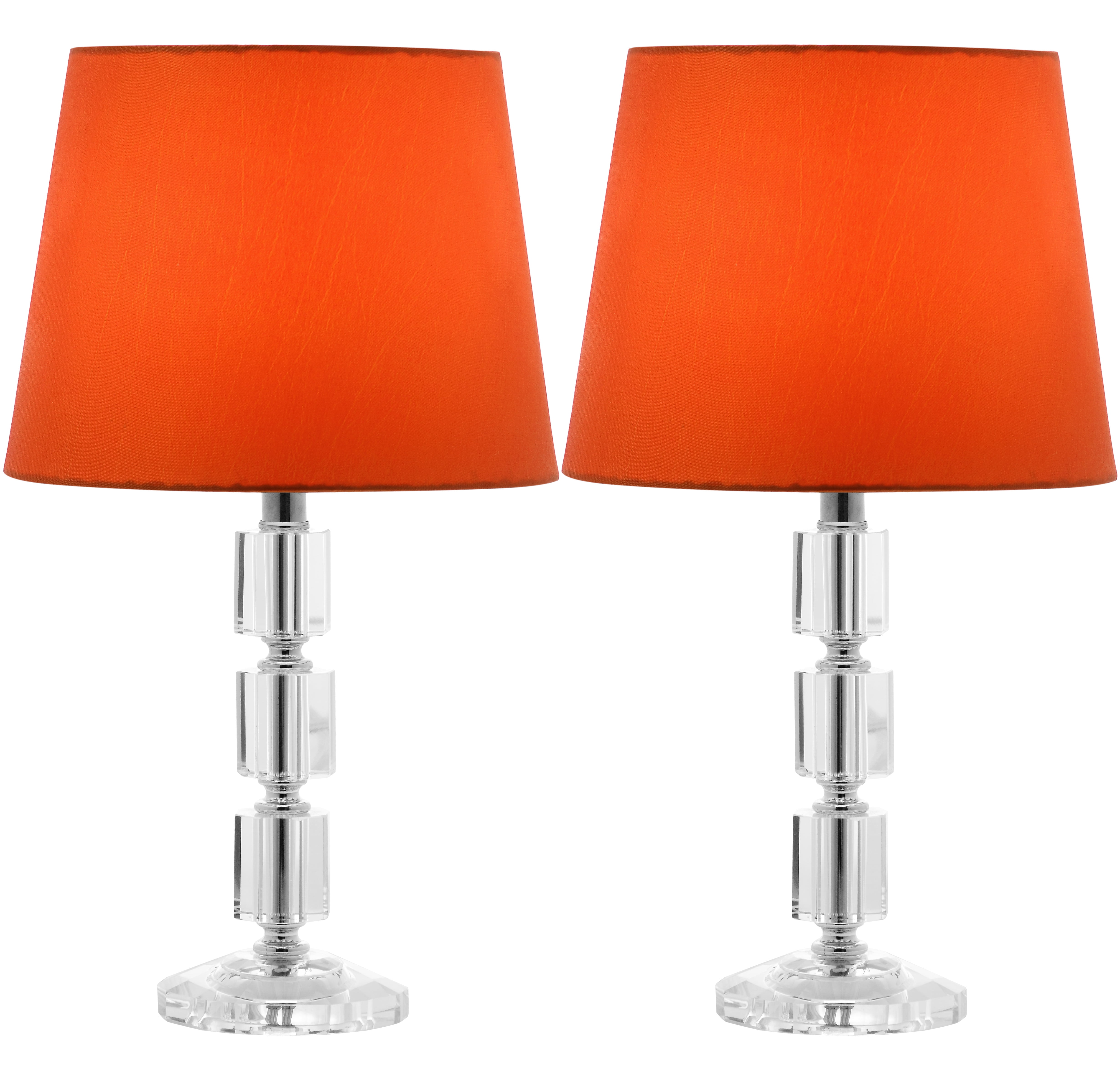 Erin Crystal Cube Table Lamp with Burnt Orange Shade, Set of 2