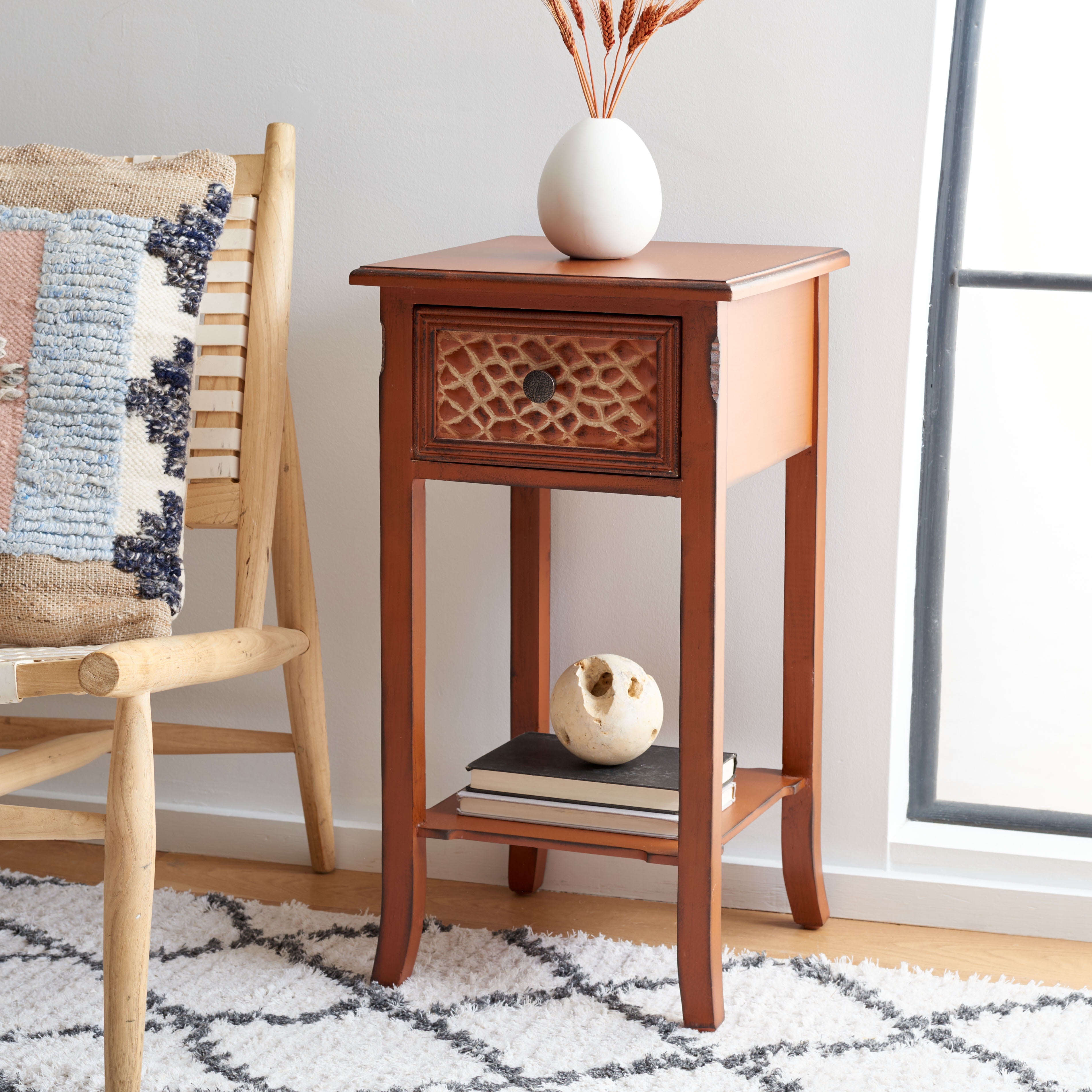 Ernest Dark Brown Birch Wood Accent Table with Storage