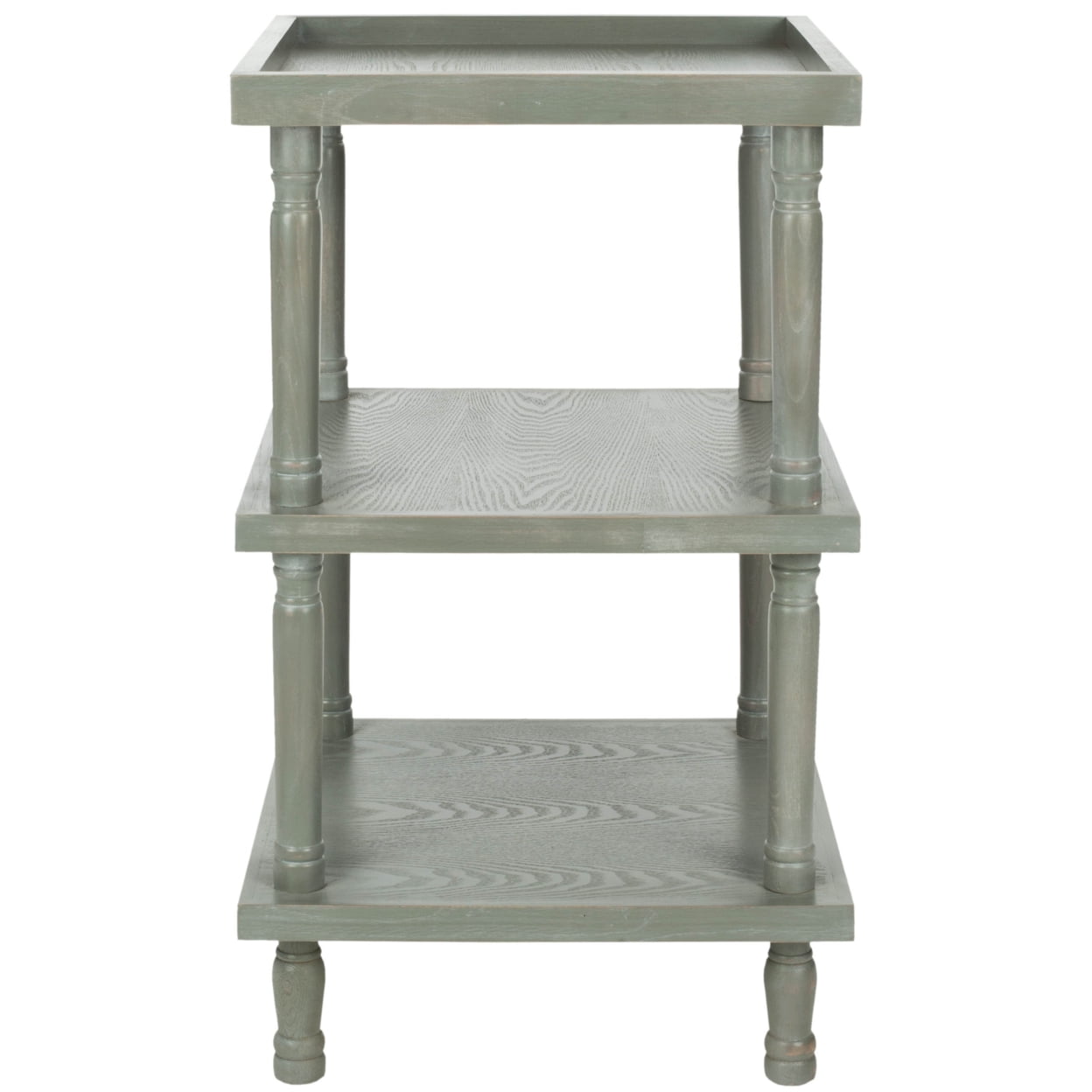 Gray Transitional Square Wood 3-Tier Side Table