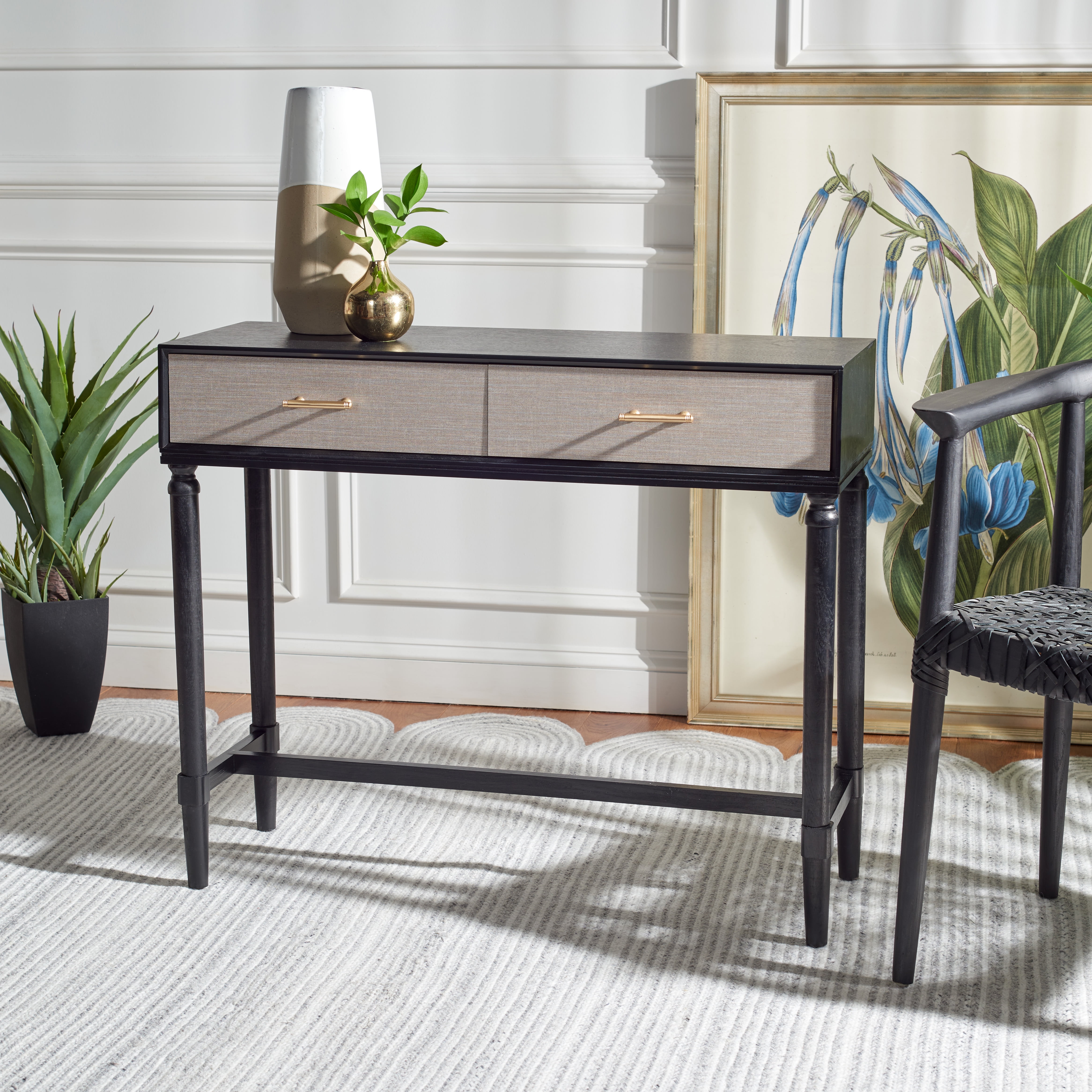 Estella Black and Beige 2-Drawer Console Table