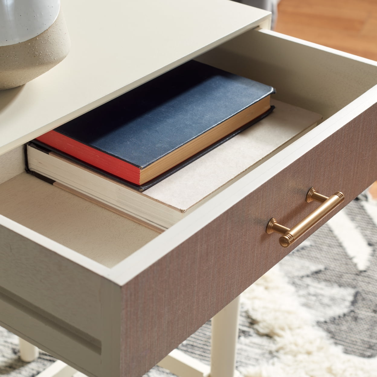 Estella White Wood 1-Drawer Accent Table with Storage