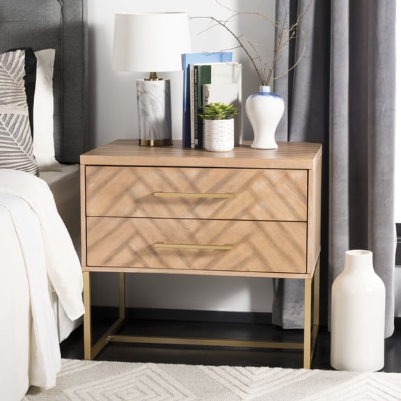 SAFAVIEH Estelle 2-Drawer Contemporary Glam Nightstand, Rustic Oak