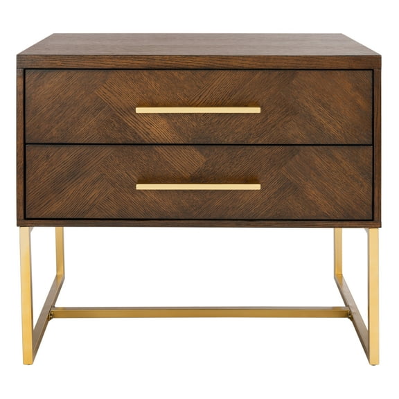 SAFAVIEH Estelle 2-Drawer Contemporary Glam Nightstand, Walnut (29.5 in. W x 20 in. D x 27 in. H)