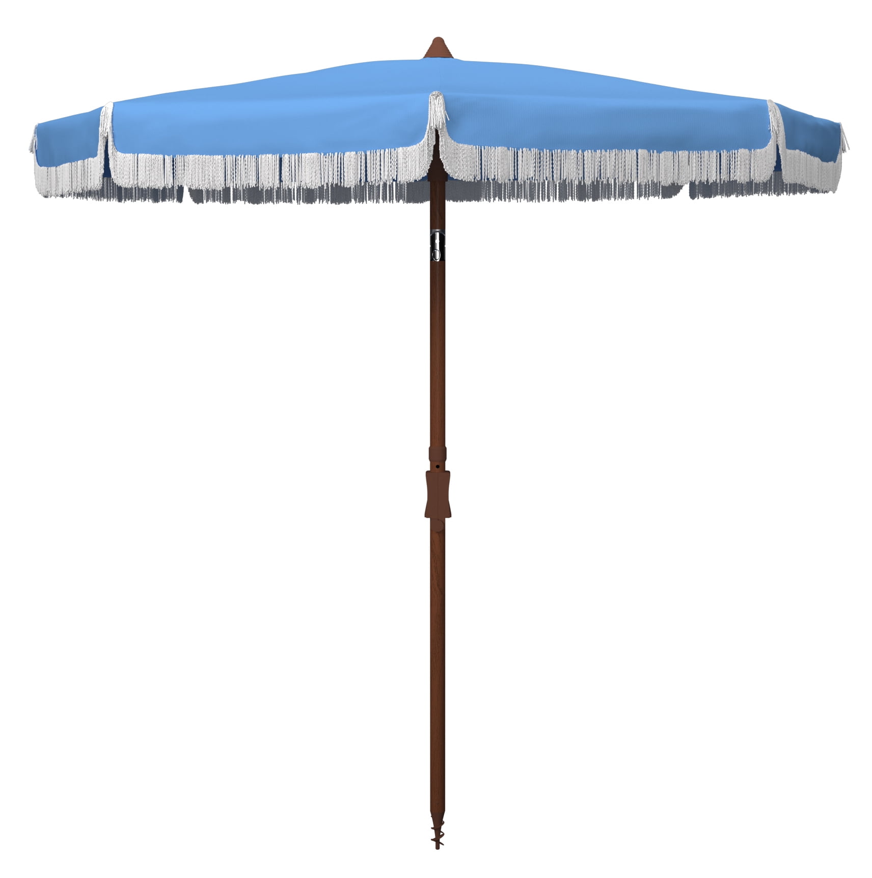 SAFAVIEH Estonia 6.5' Fringe Beach Patio Umbrella, Light Blue