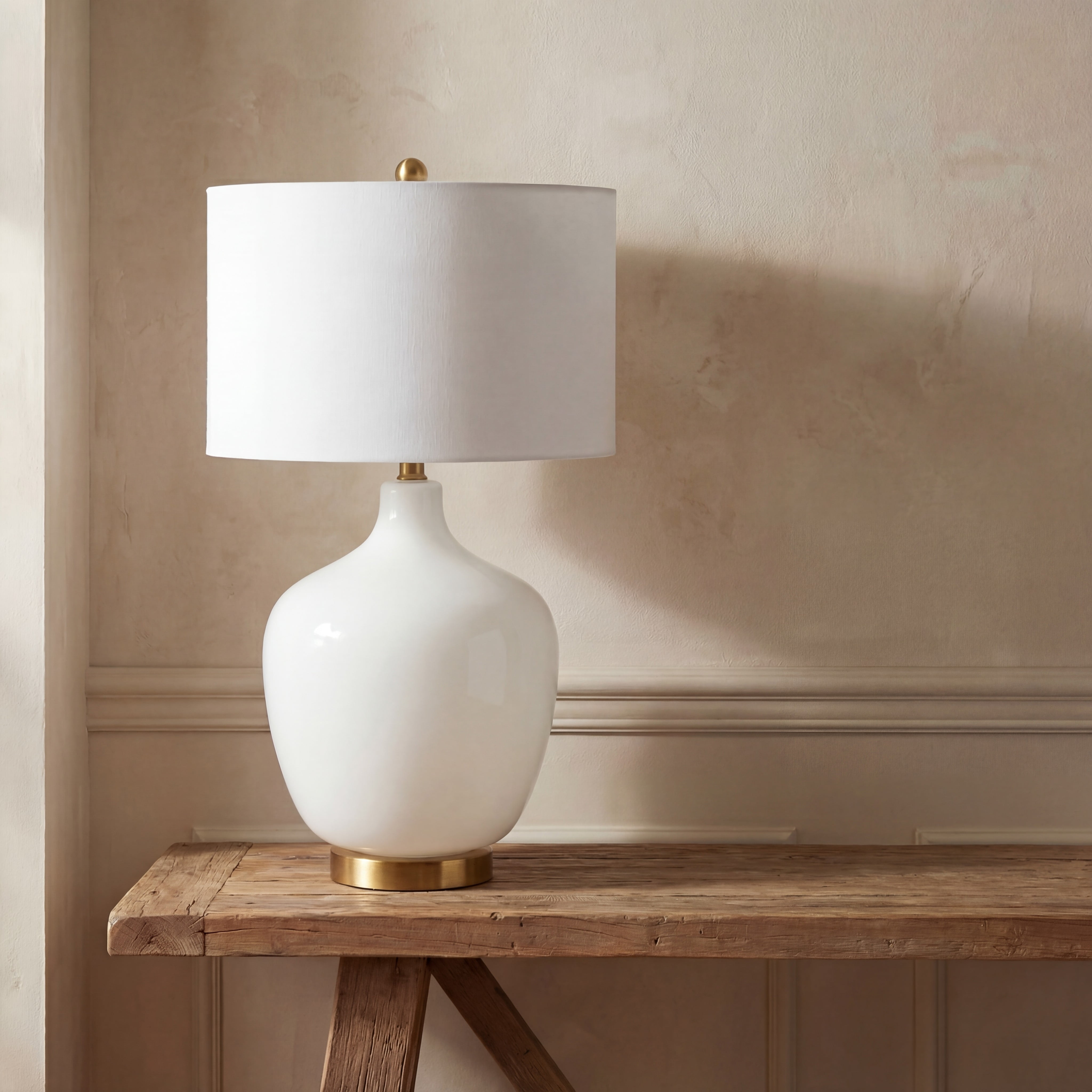 SAFAVIEH Eugenie 27 in. Solid Glass Table Lamp, Antique White