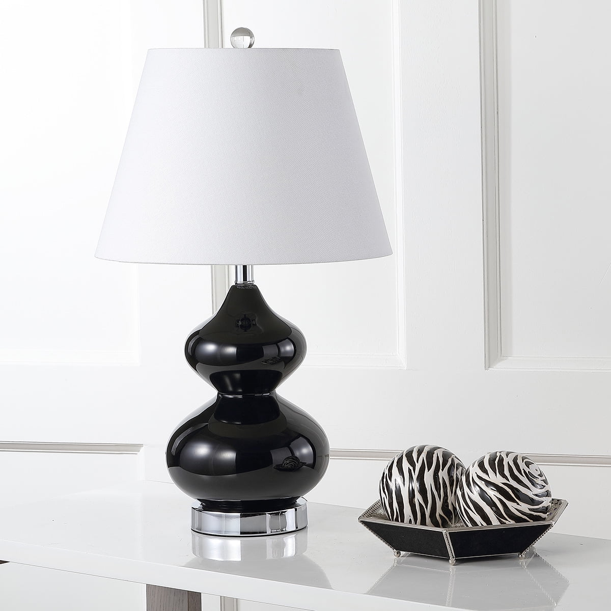 Eva 24" Black Glass Table Lamp Set with Cotton Shade