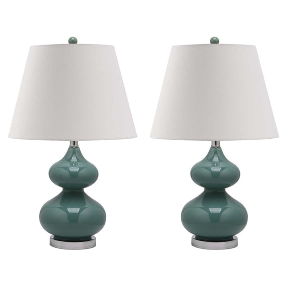 SAFAVIEH Eva 24 in. H Double Gourd Solid Glass Table Lamp, Marine Blue, Set of 2