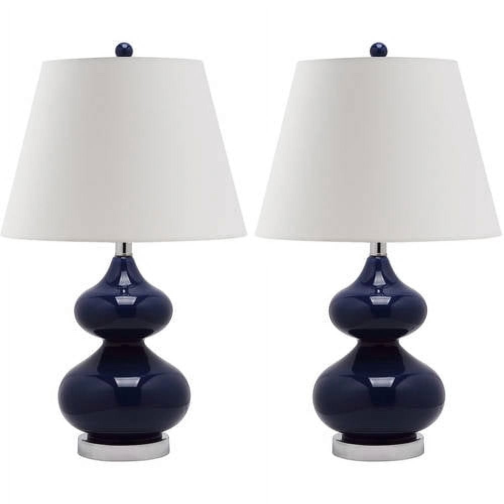 SAFAVIEH Eva 24 in. Navy Glass Table Lamp with Off-White Cotton Shade, Set of 2