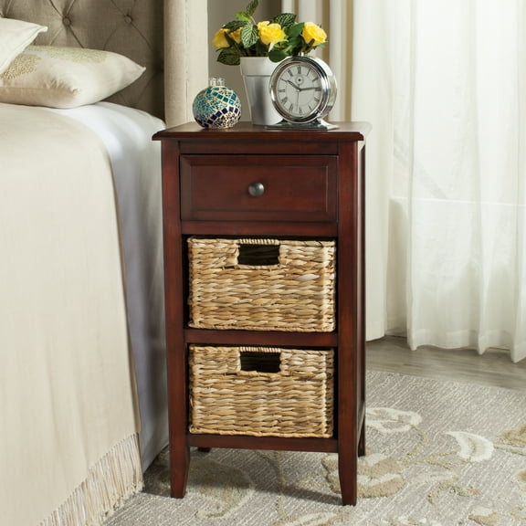 SAFAVIEH Everly Contemporary Side Table with Drawer and Two Baskets, Cherry