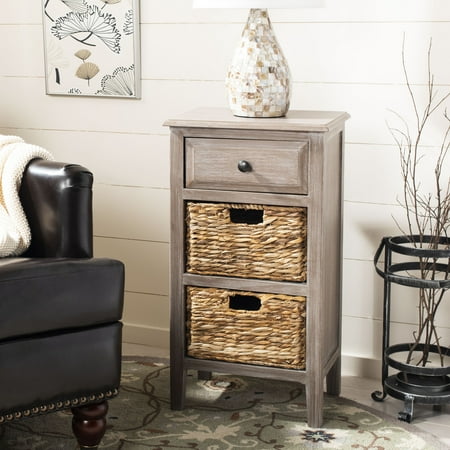 SAFAVIEH Everly Contemporary Side Table with Drawer and Two Baskets, Vintage White