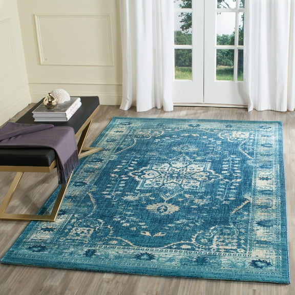SAFAVIEH Evoke Aleesha Bordered Area Rug, Navy/Gold, 5'1" x 7'6"