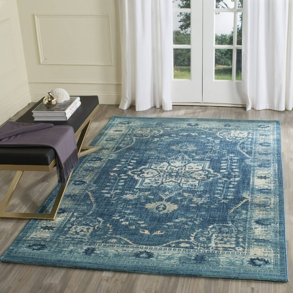 SAFAVIEH Evoke Aleesha Bordered Area Rug, Navy/Gold, 5'1" x 7'6"
