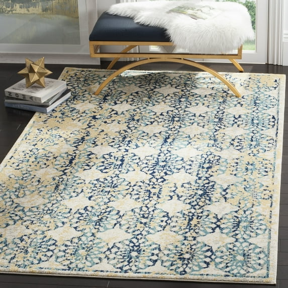 SAFAVIEH Evoke Anselmo Bordered Area Rug, Ivory/Blue, 6'7" x 9'