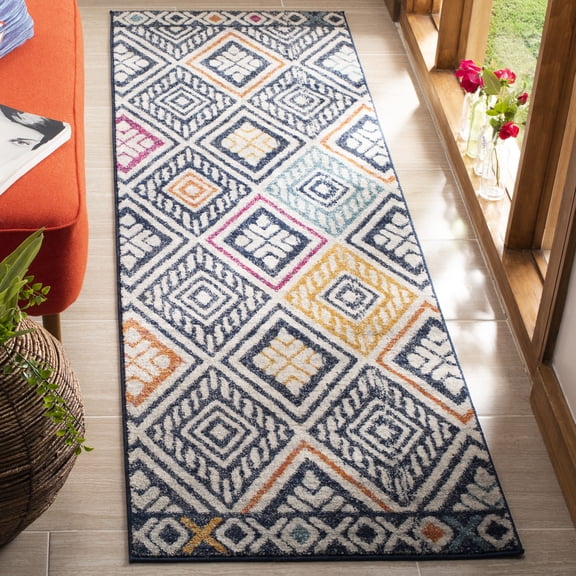 SAFAVIEH Evoke Beaumont Geometric Runner Rug, Navy/Ivory, 2'2" x 7'