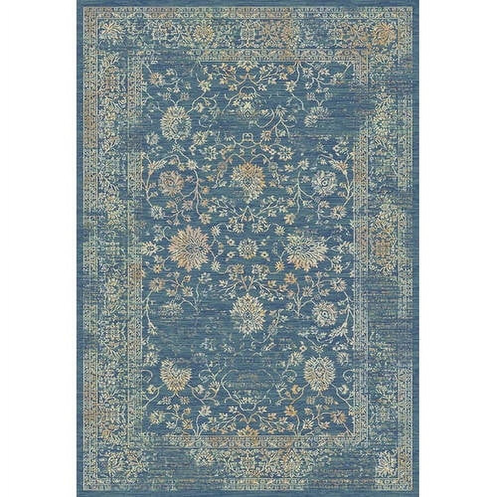 Light Blue and Beige Floral Synthetic Area Rug, 5'1" x 7'6"