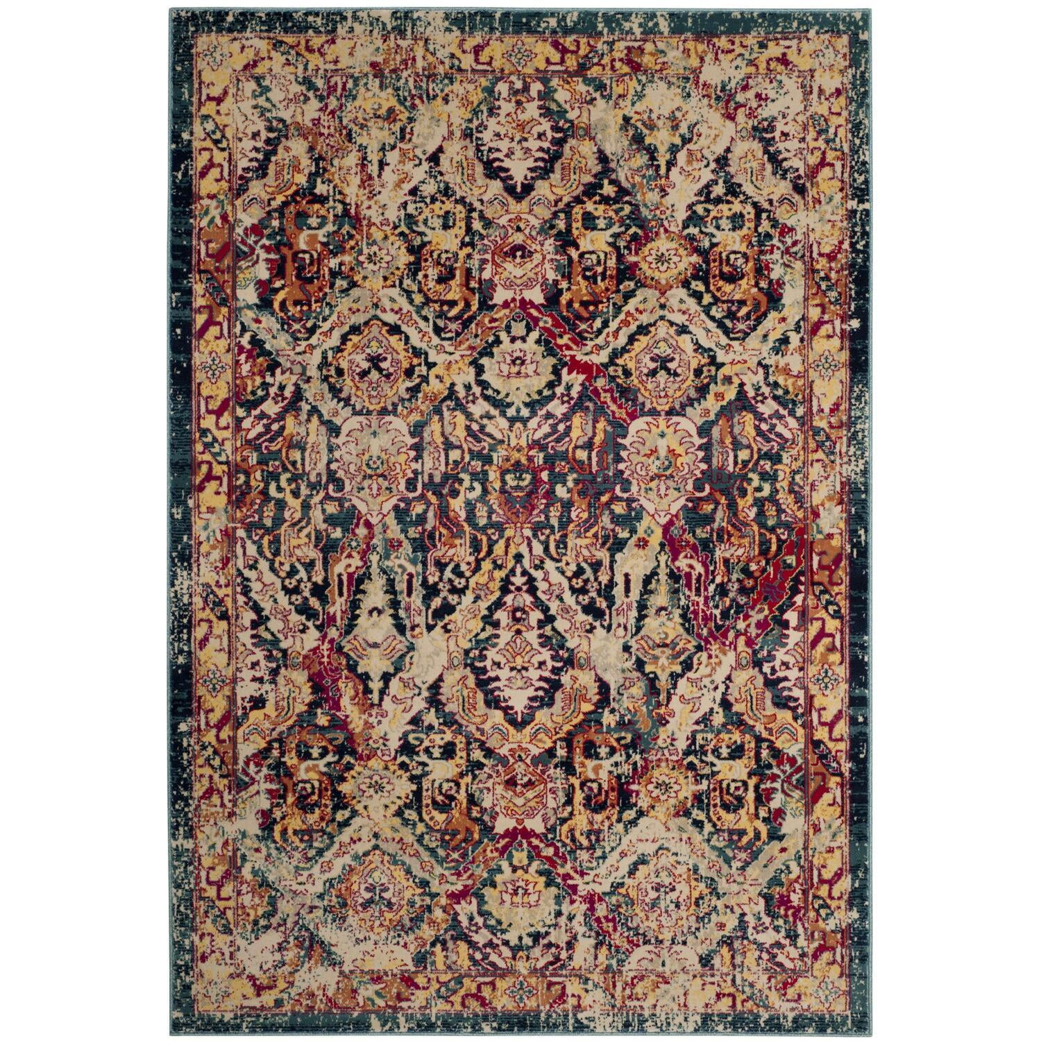 Blue and Fuchsia Cotton Synthetic Stain-Resistant Area Rug