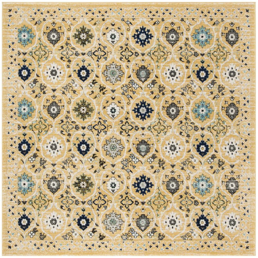 Gold and Ivory Square Synthetic Area Rug 6'7"