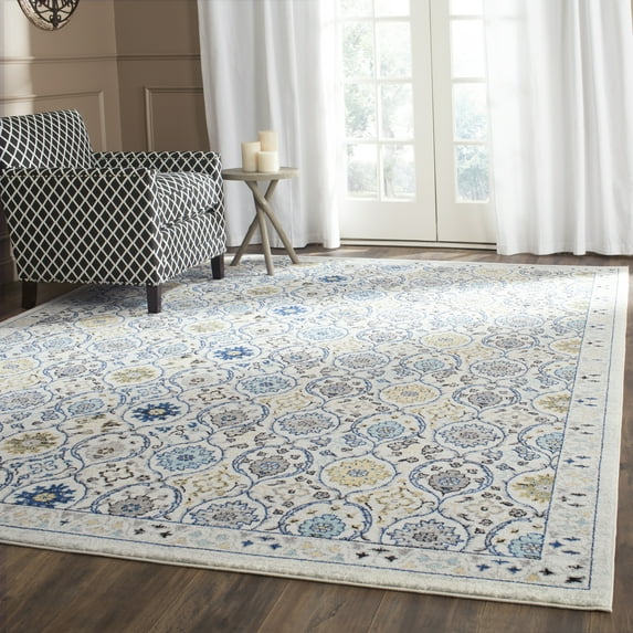 SAFAVIEH Evoke Charlotte Floral Geometric Area Rug, Ivory/Blue, 10' x 14'