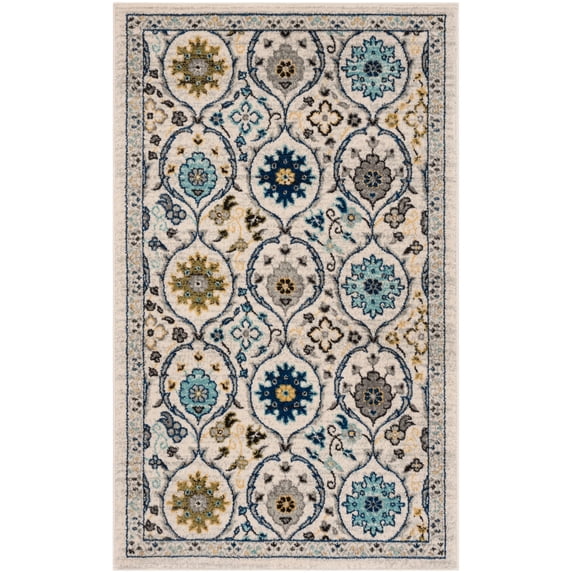 SAFAVIEH Evoke Charlotte Floral Geometric Area Rug, Ivory/Blue, 3' x 5'