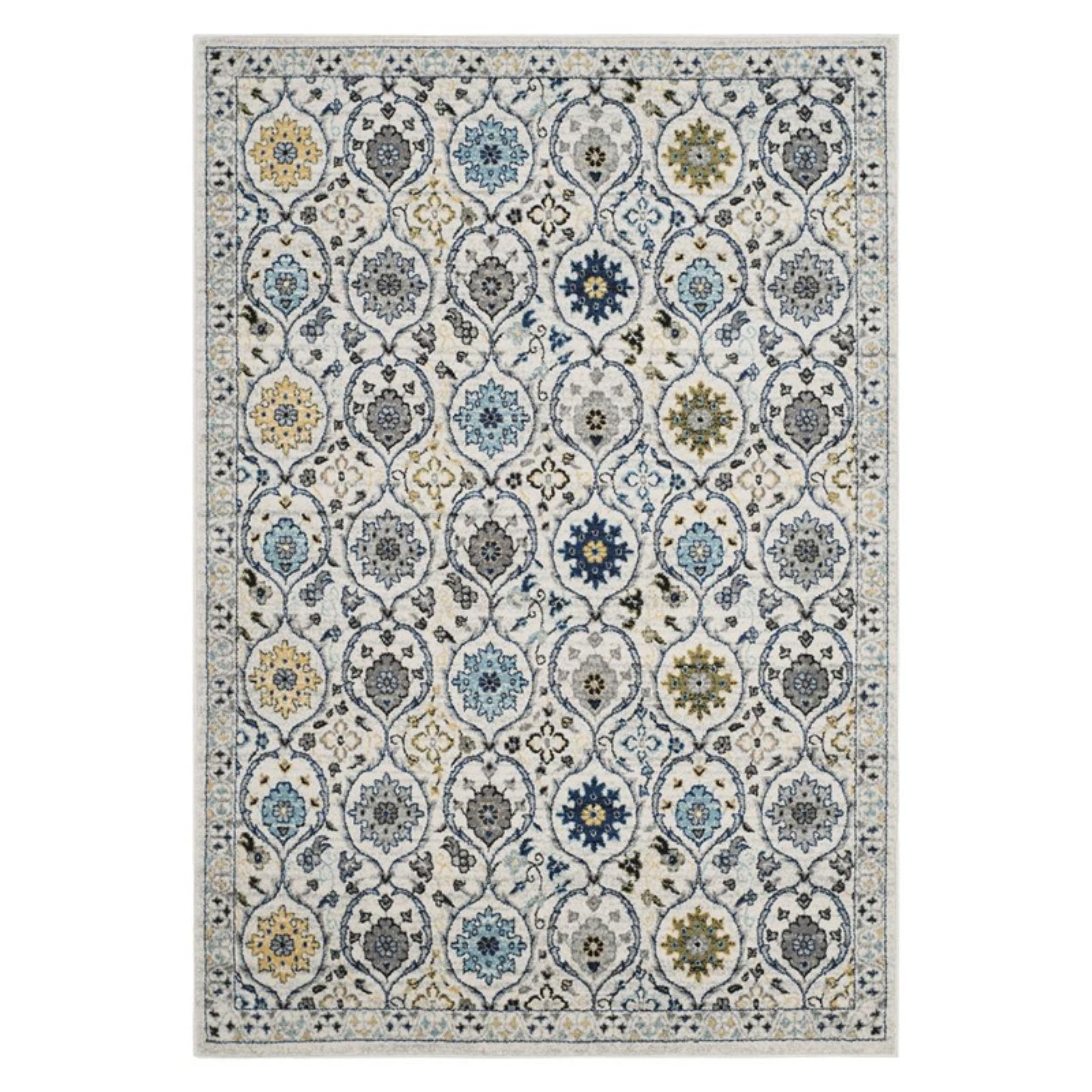 Ivory and Blue Reversible Synthetic Area Rug, 6'7" x 9'