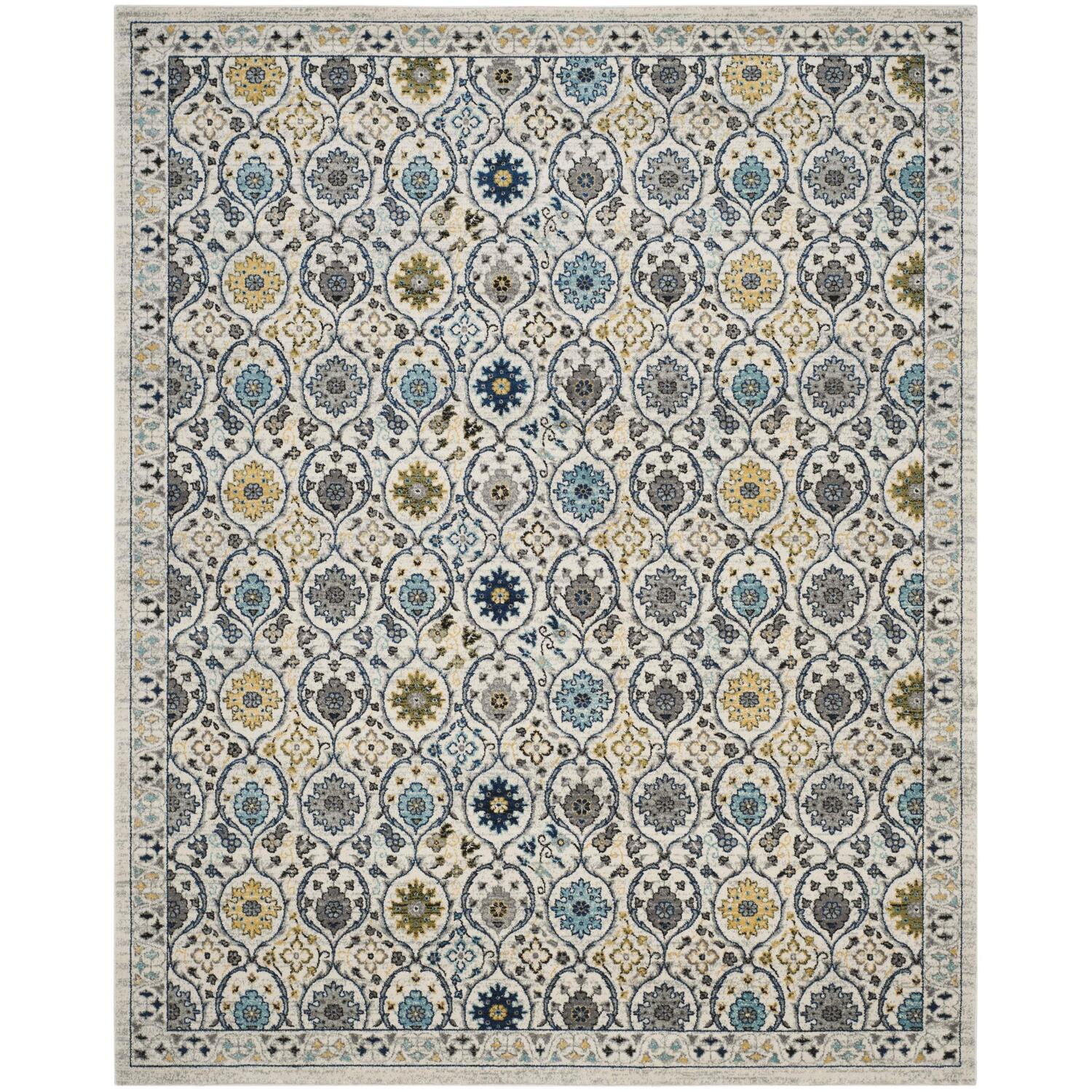 Ivory and Blue 8' x 10' Synthetic Hand-Knotted Area Rug