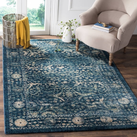 SAFAVIEH Evoke Daven Traditional Disressed Area Rug, Navy/Beige, 6'7" x 9'2"