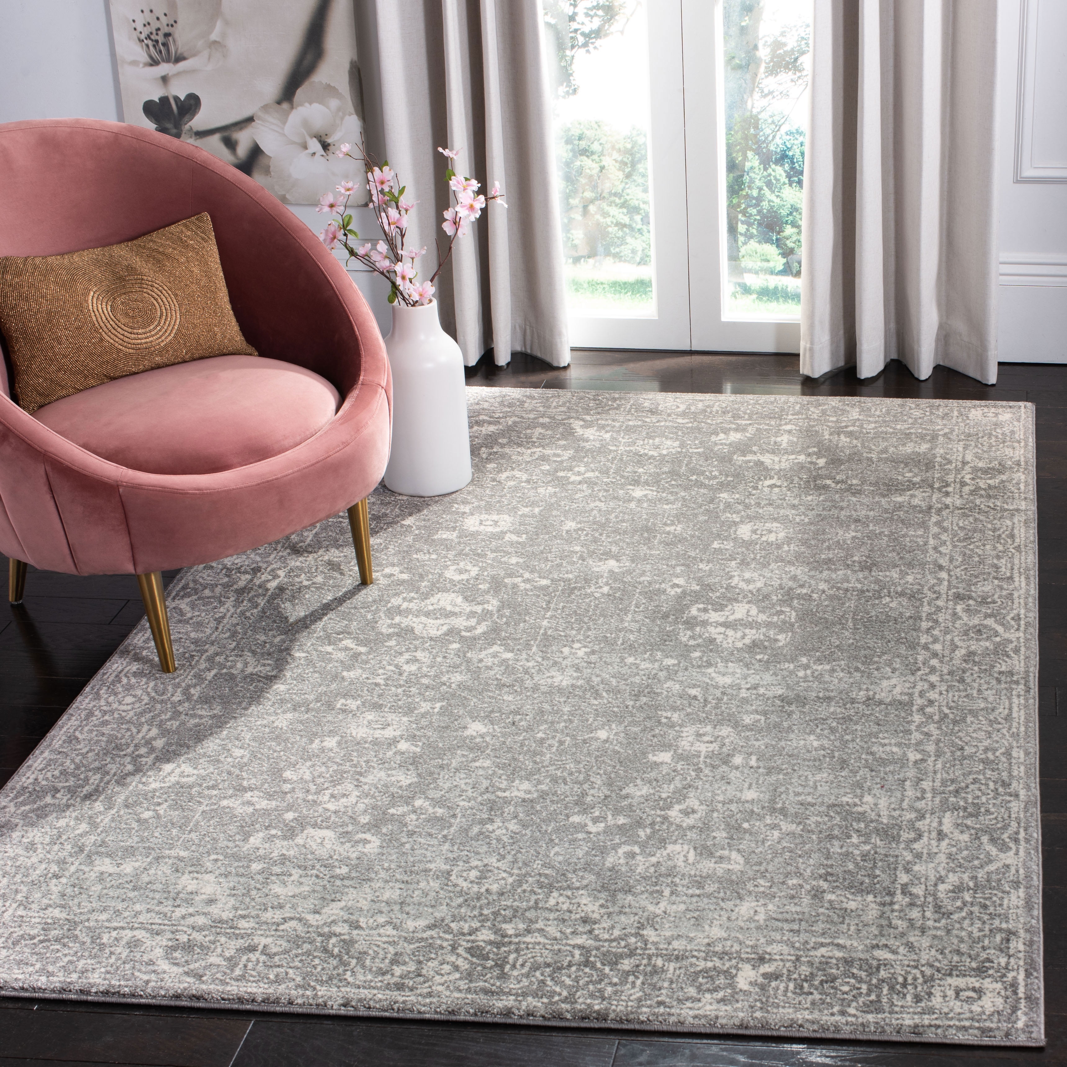 SAFAVIEH Evoke Ronald Bordered Area Rug, Gray/Ivory, 4' x 6'